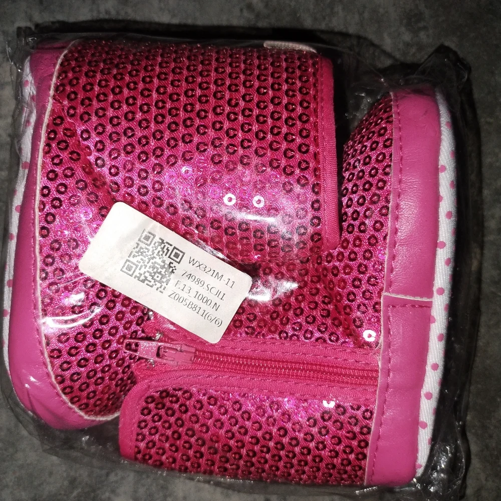 Pink Sequin Baby Girls Boots Crib Shoes